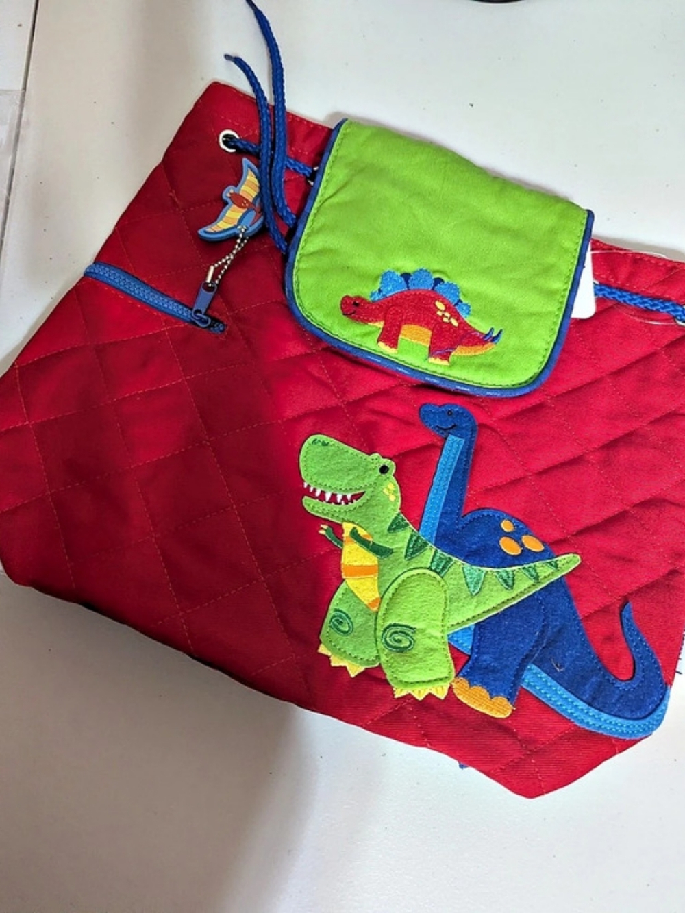Stephen Joseph Red Dino Quilted Backpack Red & Green